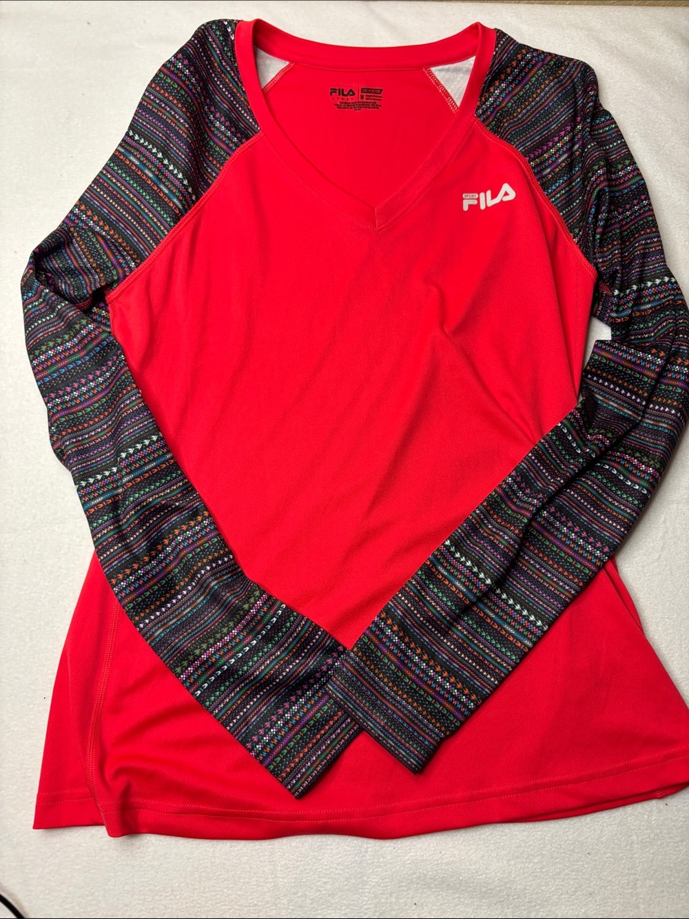 Fila Red Sport V-Neck Performance Top with Black Logo